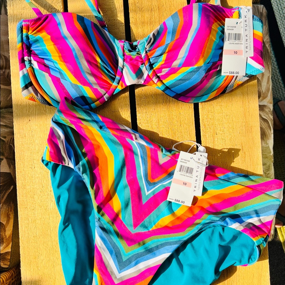 Trina Turk Louvre Reversible Striped High Waisted Bikini